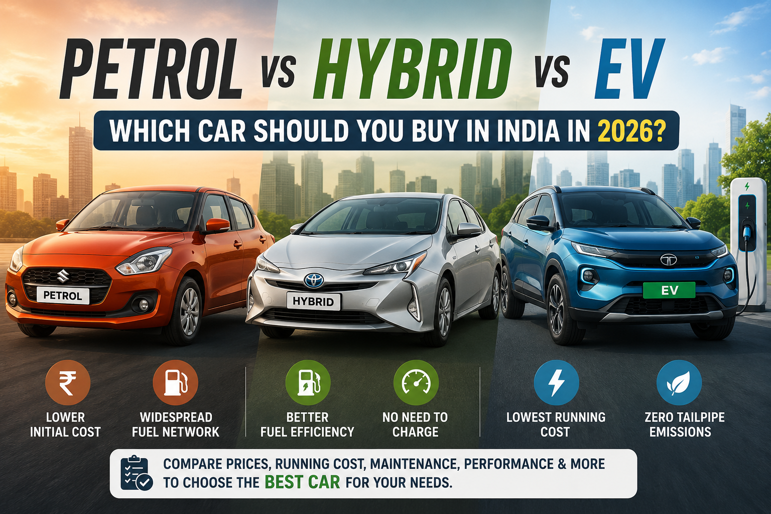 Petrol vs Hybrid vs EV: Which Car Should You Buy in India in 2026? Featured Image